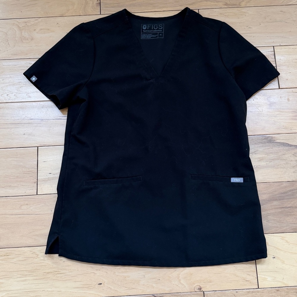 Figs Black V-Neck Scrub Top